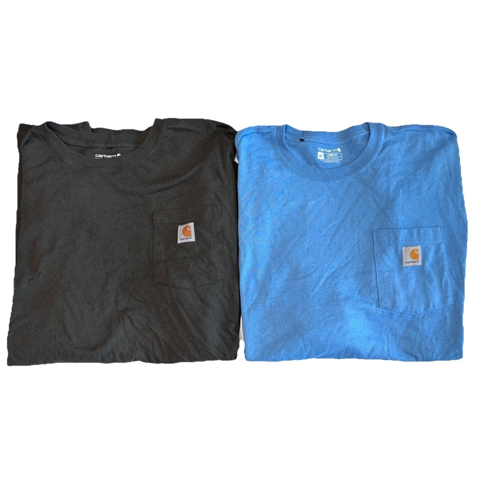 Lot 2 Carhartt Loose Fit Pocket T-Shirts 2XL & 2XLT Gray Blue Heavyweight Work